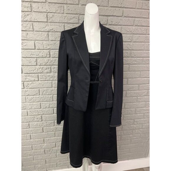 Gianni Bini Women Black With Contrast Stitching Dress & Jacket Set Size S - Picture 1 of 12
